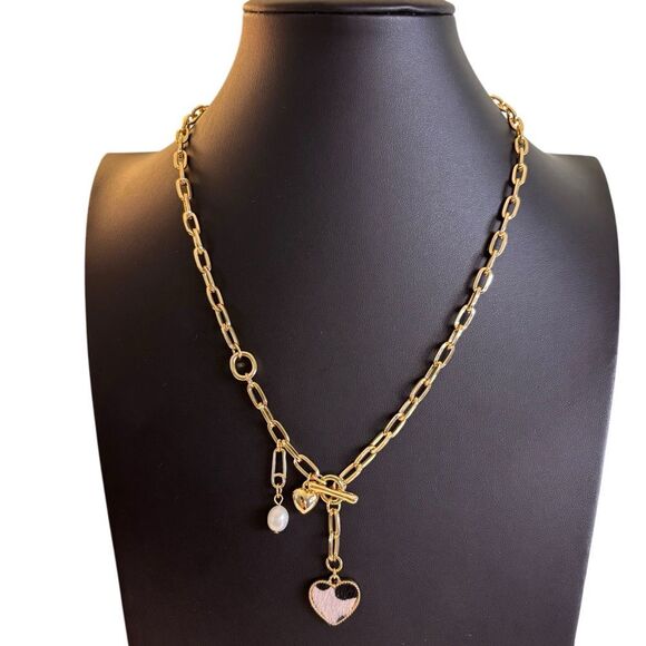 Lucky Brand Jewelry - Leopard Heart Fresh Water Pearl Charm Necklace.